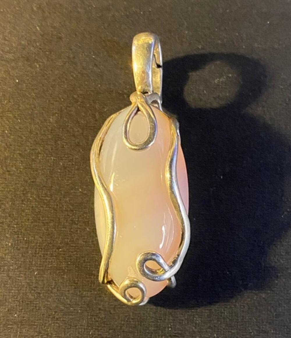 Carolyn Pollack 925 Sterling Silver Pink Peach Chalcedony Enhancer Pendant